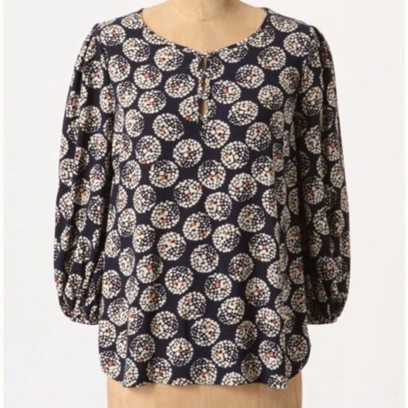 ANTHROPOLOGIE Maeve Blouse Navy Confetti Ball Button Down Top 24361206 Sz 0 - Picture 8 of 8